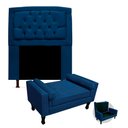 Ver imagem 1 de Kit Cabeceira Geovana + Calçadeira Baú Felix Solteiro 100cm Suede - Ecotec Decor:Azul Marinho