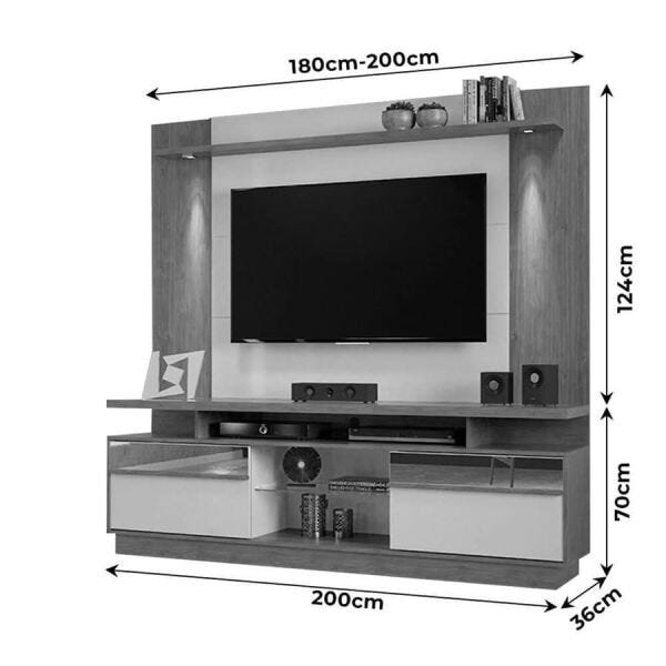 Home Theater Estola para TV até 60 Polegadas com 2 Portas de Correr Diversas Cores Ool Avela / Off White - 9