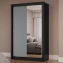 Ver imagem 1 de Guarda-roupa Solteiro 2 Portas de Correr com Espelho Preto/cinza Milano Madesa Preto/cinza