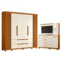Ver imagem 1 de Kit Guarda Roupa Casal Doble 6 Portas com Cômoda Ilhabela 4 Gavetas MDP Cinamomo Off White