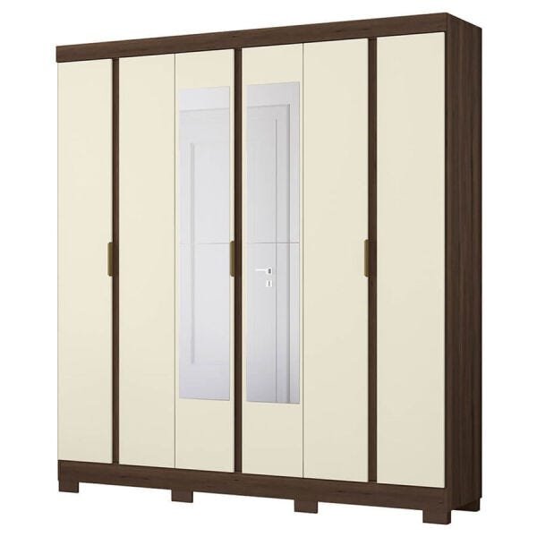 Guarda-Roupa Bazzoti 180cm com 6 Portas e Espelho Cedro / Off-White OOL - 9