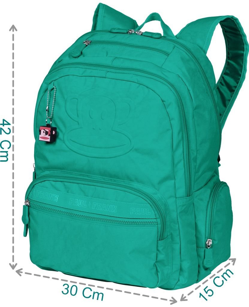 Mochila Escolar Costas Juvenil Paul Frank 20t03 Grande Chaveiro Impermeável Esmeralda Lançamento 6851