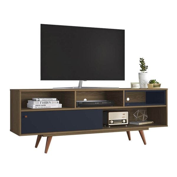 Rack Deor para TV até 42 Polegadas com 1 Porta Deslizante Freijó/Azul Navy - 3