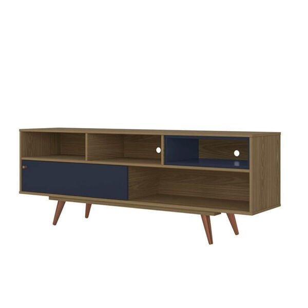 Rack Deor para TV até 42 Polegadas com 1 Porta Deslizante Freijó/Azul Navy - 1