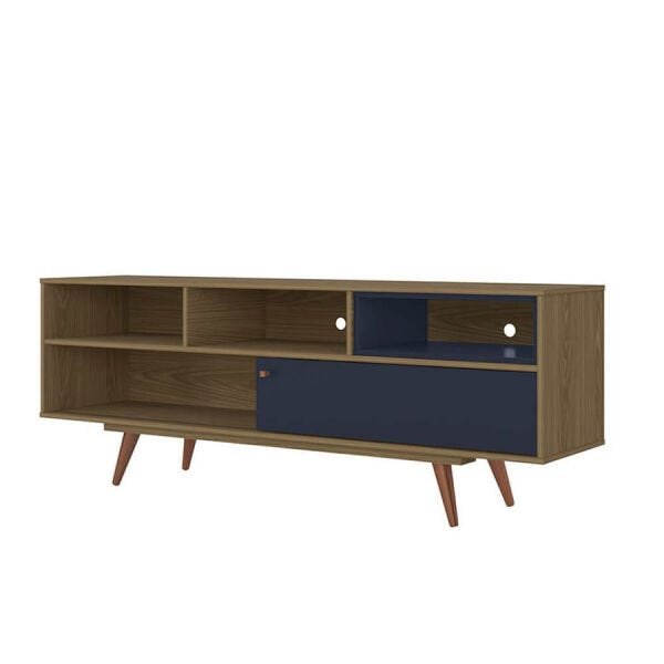 Rack Deor para TV até 42 Polegadas com 1 Porta Deslizante Freijó/Azul Navy - 2