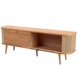 Rack MDF Retrô Curvo Dalla Costa Com Detalhes em Palha 1,80m Cor:Freijó - 5