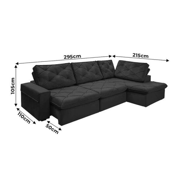 Sofá de Canto Modulado Ollans 6 Lugares (L: 2,95M x 2,15M) Retrátil e Reclinável Suede Aveludado - 4