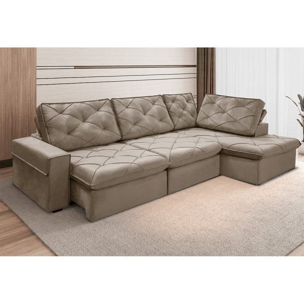 Sofá de Canto Modulado Ollans 6 Lugares (L: 2,95M x 2,15M) Retrátil e Reclinável Suede Aveludado - 9