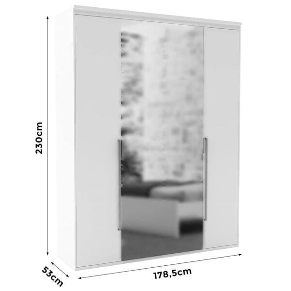 Guarda-Roupa Elisabeth 178,5cm com 4 Portas Articuladas com 2 Espelhada 100% MDF Branco - 7