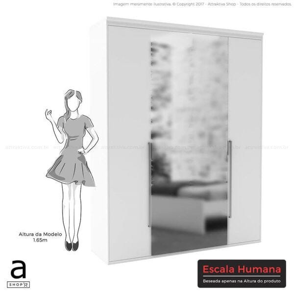 Guarda-Roupa Elisabeth 178,5cm com 4 Portas Articuladas com 2 Espelhada 100% MDF Branco - 8