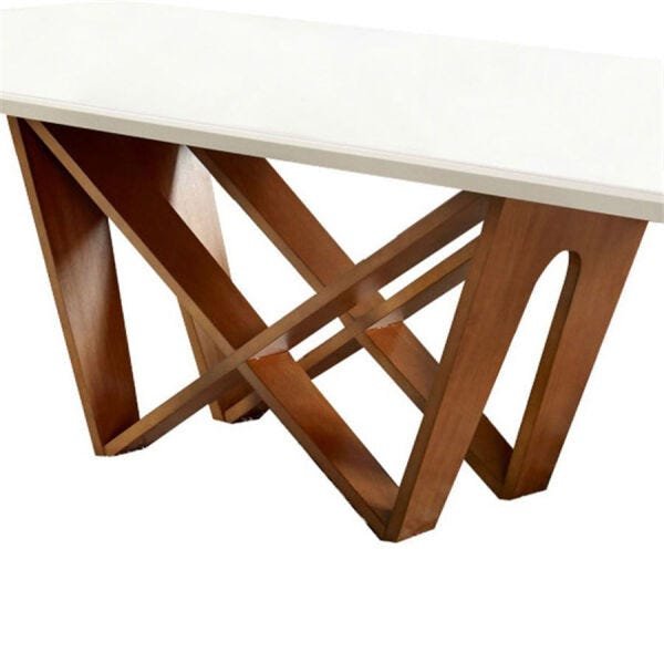 Mesa de Jantar Ajota com Base de Madeira e Tampo em Laca Cupuccino 160x90cm Off-White - 3