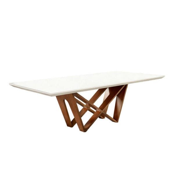 Mesa de Jantar Ajota com Base de Madeira e Tampo em Laca Cupuccino 160x90cm Off-White - 1