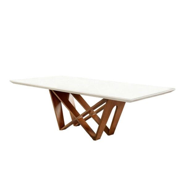 Mesa de Jantar Ajota com Base de Madeira e Tampo em Laca Cupuccino 160x90cm Off-White - 2