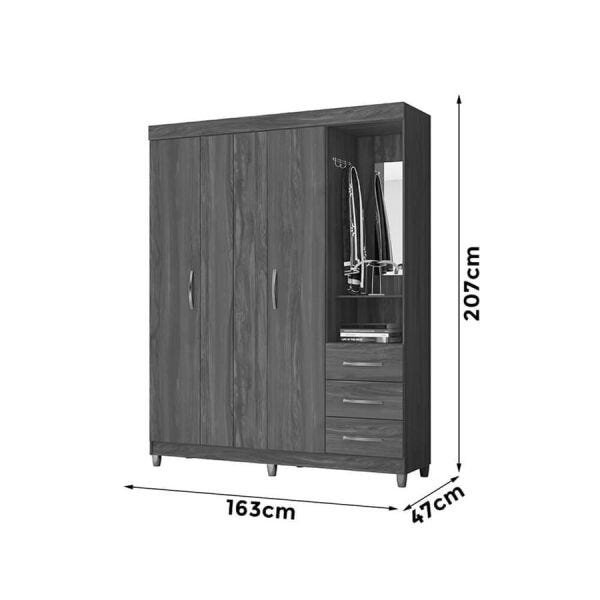 Guarda-Roupa Beion 163cm com 4 Portas e Espelho Canela OOL - 5