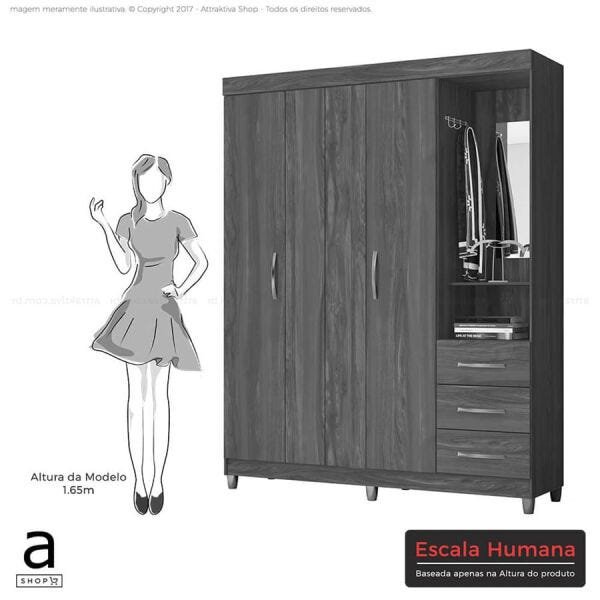 Guarda-Roupa Beion 163cm com 4 Portas e Espelho Canela OOL - 8