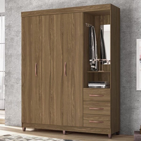 Guarda-Roupa Beion 163cm com 4 Portas e Espelho Canela OOL - 9