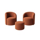 Ver imagem 2 de Kit 02 Poltronas Gaia + Puff Living Decorativo Curvo Orgânico Boucle Terracota - Montanaris Decor