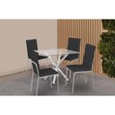 Ver imagem 1 de Conjunto: Mesa Sala Jantar Volga C- Tampo de Vidro 90cm e 4 Cadeiras Amsterdã Cromada - Courano