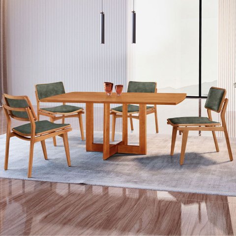 Mesa Patros Tampo 120cm Laminado Barril com 4 Cadeiras Eva Moderna Mobília