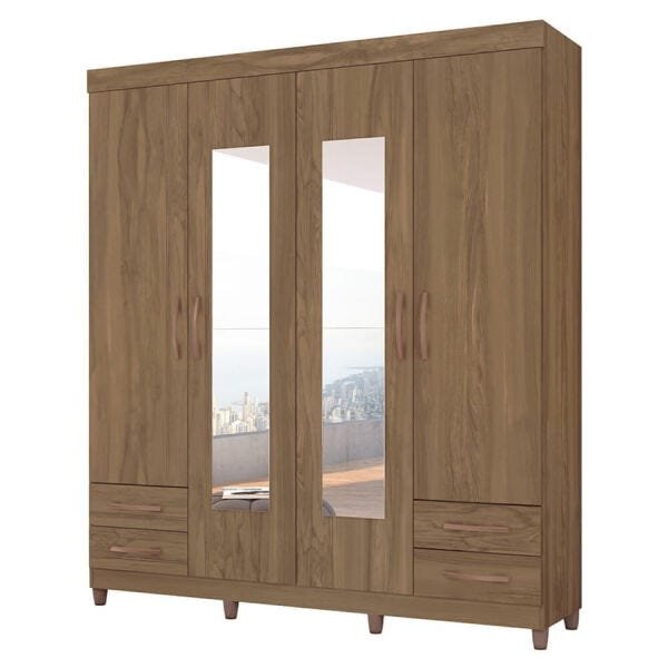 Guarda-Roupa Zoroma 182cm com 4 Portas e 2 Espelhos Canela OOL - 1