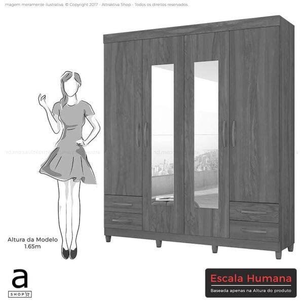 Guarda-Roupa Zoroma 182cm com 4 Portas e 2 Espelhos Canela OOL - 8