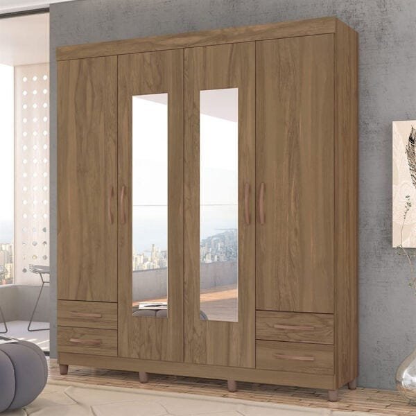 Guarda-Roupa Zoroma 182cm com 4 Portas e 2 Espelhos Canela OOL - 9