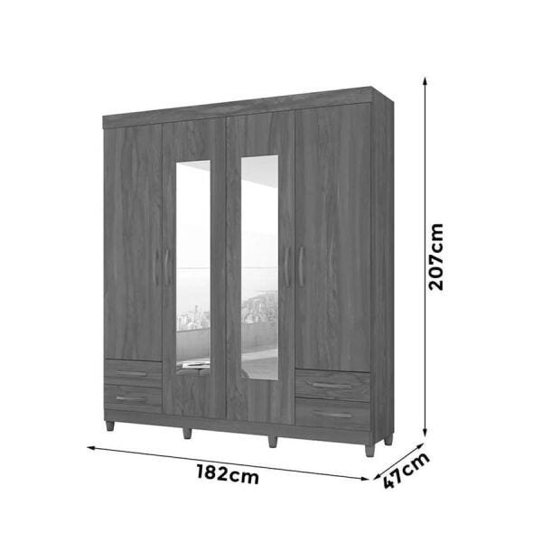 Guarda-Roupa Zoroma 182cm com 4 Portas e 2 Espelhos Canela OOL - 7