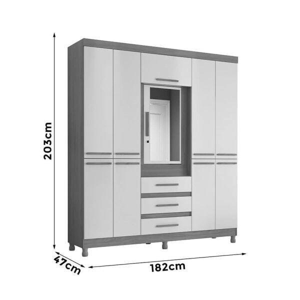 Guarda-Roupa Claris com 10 Portas e Espelho Carvalho Grife / Off-White - 7