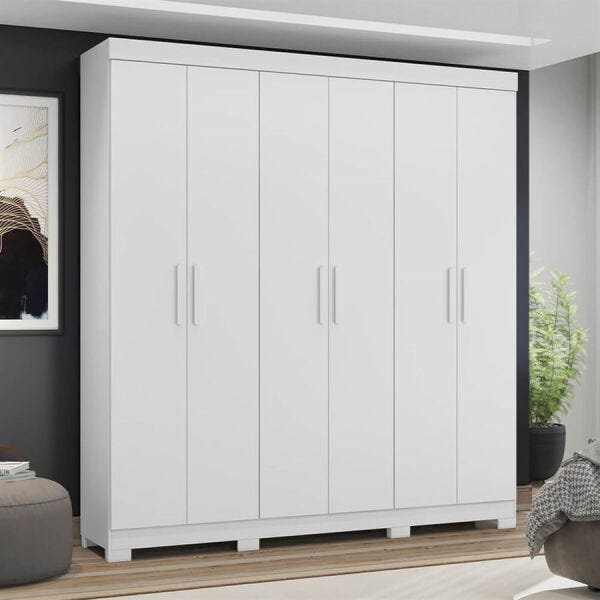 Guarda-Roupa Bolteo 200cm com 6 Portas e 2 Gavetas Branco Fosco - 8