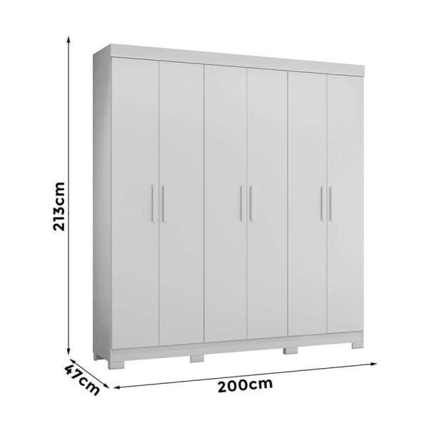 Guarda-Roupa Bolteo 200cm com 6 Portas e 2 Gavetas Branco Fosco - 7