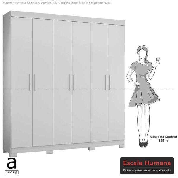 Guarda-Roupa Bolteo 200cm com 6 Portas e 2 Gavetas Branco Fosco - 9