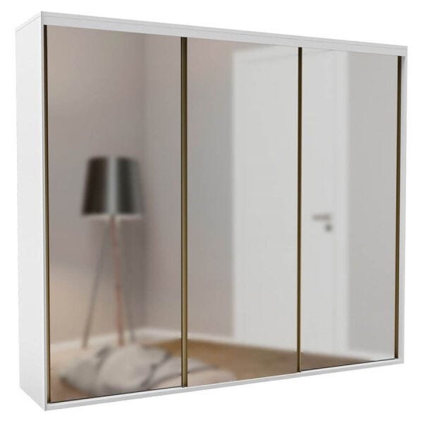 Guarda-Roupa Wulfrig 227cm com 3 Portas de Correr Espelhadas 100% MDF Branco - 1