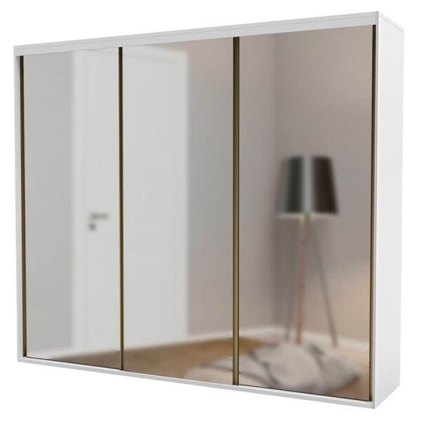 Guarda-Roupa Wulfrig 227cm com 3 Portas de Correr Espelhadas 100% MDF Branco - 2