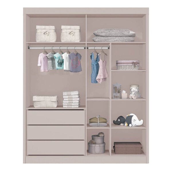 Guarda-Roupa Encanto 168cm com 4 Portas e 3 Gavetas 100% MDF Rosê Acetinado OOL - 4