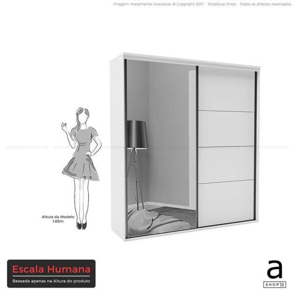 Guarda-Roupa Blima 207cm com 2 Portas de Correr com Espelho 100% MDF Branco - 5