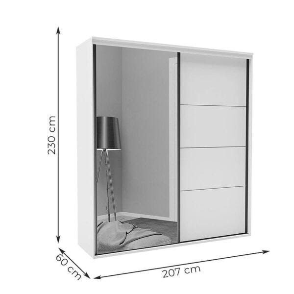 Guarda-Roupa Blima 207cm com 2 Portas de Correr com Espelho 100% MDF Branco - 4