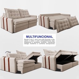 Sofá Baú sem Caixa Retrátil 1,80m Softgel Petit Boucle Bege Claro Cama Inbox - 5