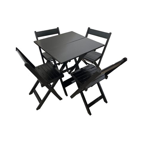 Conjunto Restaurante de Mesa Dobrável de Madeira 70x70 com 4 Cadeiras Preto