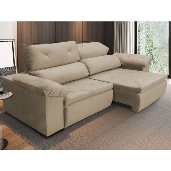 Sofá Dandara Retrátil e Reclinável 2,40M 3 Lugares Diversas Cores OOL Suede Animale Bege - 8