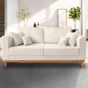 Ver imagem 1 de Sofá Beny 3 Lugares com Base de Madeira Linho Bege