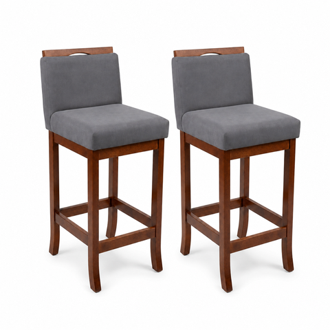 Banqueta Média Encosto Estofado 38 x 92 cm Turim Madeira Maciça Pinhão CCS Cor:Kit 2 Suede Cinza