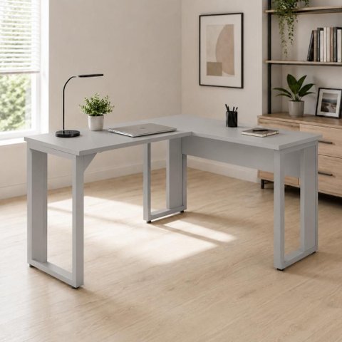 Escrivaninha em L 120 cm X 150 cm Home Office e Escritório Pés Metal F5 Office Cor:Cinza