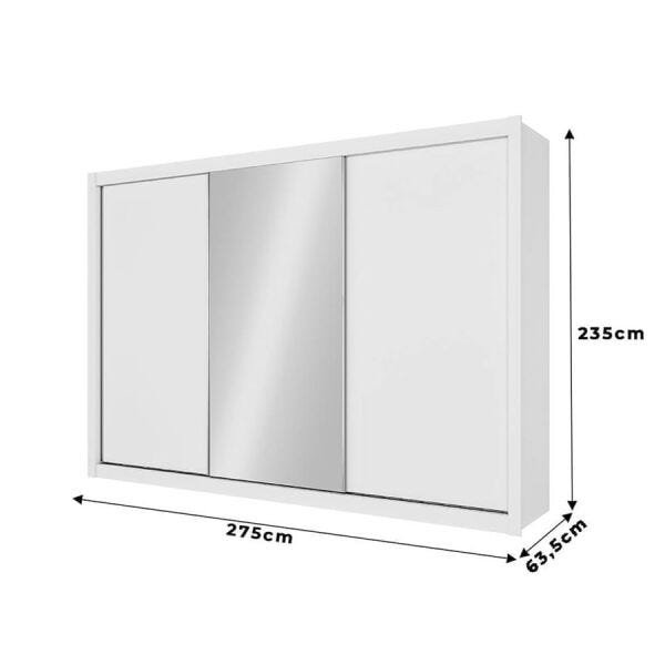 Guarda-Roupa Jardim 275cm com 1 Porta Espelhada 100% MDF Branco Dst - 9