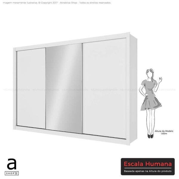 Guarda-Roupa Jardim 275cm com 1 Porta Espelhada 100% MDF Branco Dst - 8