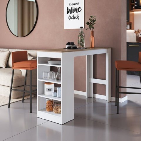 Mesa Bancada Gourmet 135cm para 4 Lugares Branco/Mel