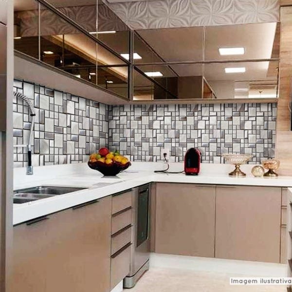 Papel de Parede Lavavel para Cozinha Revestimento Fosco Pastilha Metálica Glamour - 0,58 x 1,00m