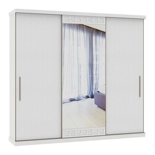 Guarda-Roupa Orlando 250cm com 1 Porta Espelhada Branco Tx OOL - 2