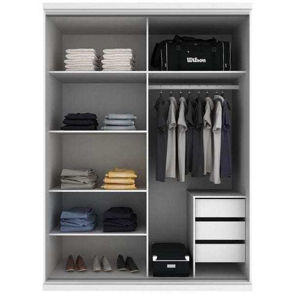 Guarda-Roupa Tanato 174,5cm com 3 Gavetas e 7 Nichos 100% MDF Branco - 4