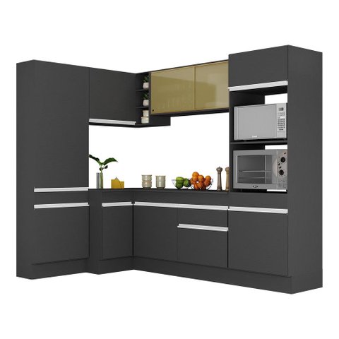 Armário de Cozinha Completa de Canto com Rodapé Veneza Multimóveis V2085 Preto/Branco