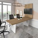Ver imagem 1 de Mesa de Escritório com Painel para TV F5 Moderno sem Gavetas 200cm Macadâmia com Branco